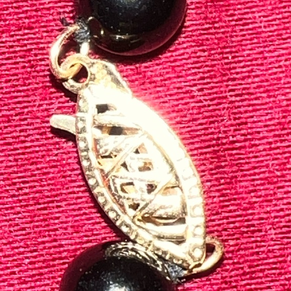 Onyx & Sponge Coral Necklace with Hand-Carved Rose Centerpiece and 